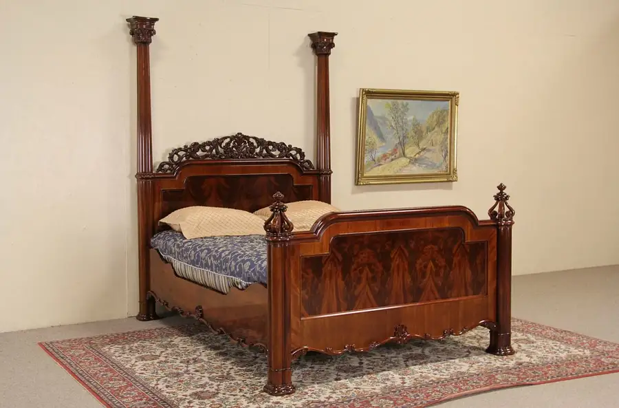 Main image of Kindel Varney & Sons Carved Mahogany Vintage Queen Size Bed