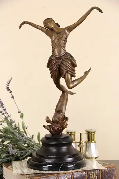 Main image of Bronze Vintage Sculpture of a Dancer, Marble Base