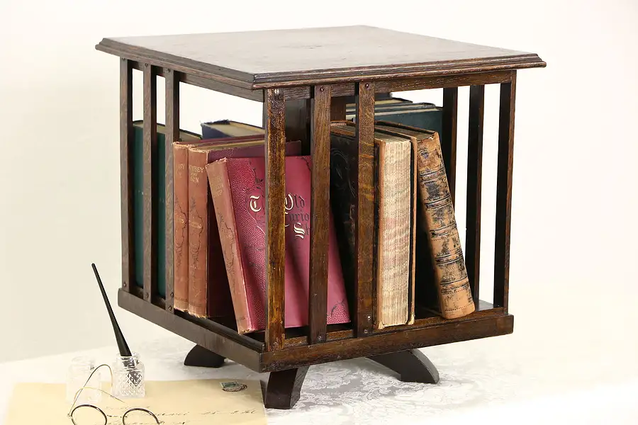 Main image of Desktop Revolving Oak 1910 Antique Spinning Bookcase