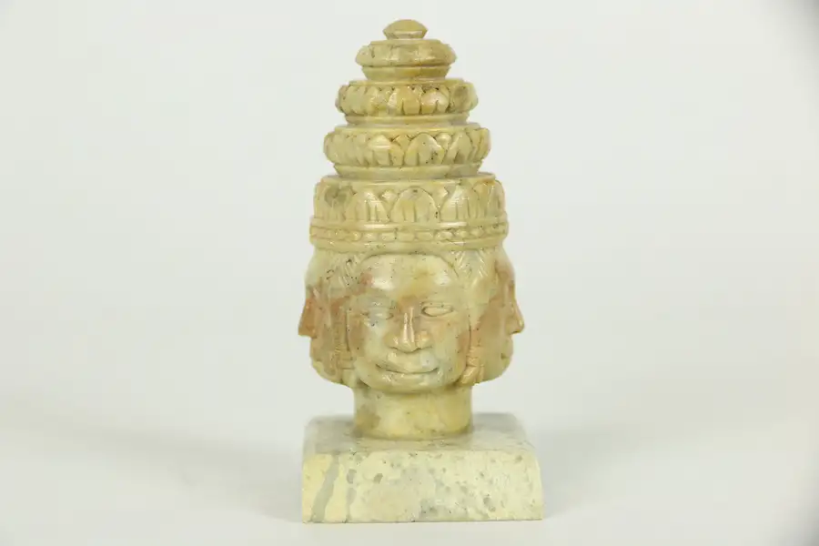 Main image of Cambodian Hand Carved 4 Face Sculpture, Beveled Base