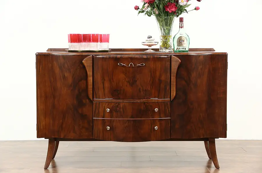 Main image of Midcentury Modern 1960's Vintage English Lighted Bar Cabinet, Signed Stonehill