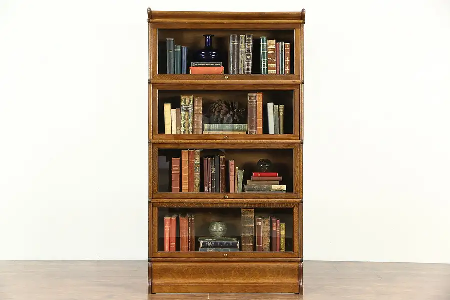 Main image of Oak 1900 Antique 4 Section Stacking Lawyer Bookcase, 62" Tall