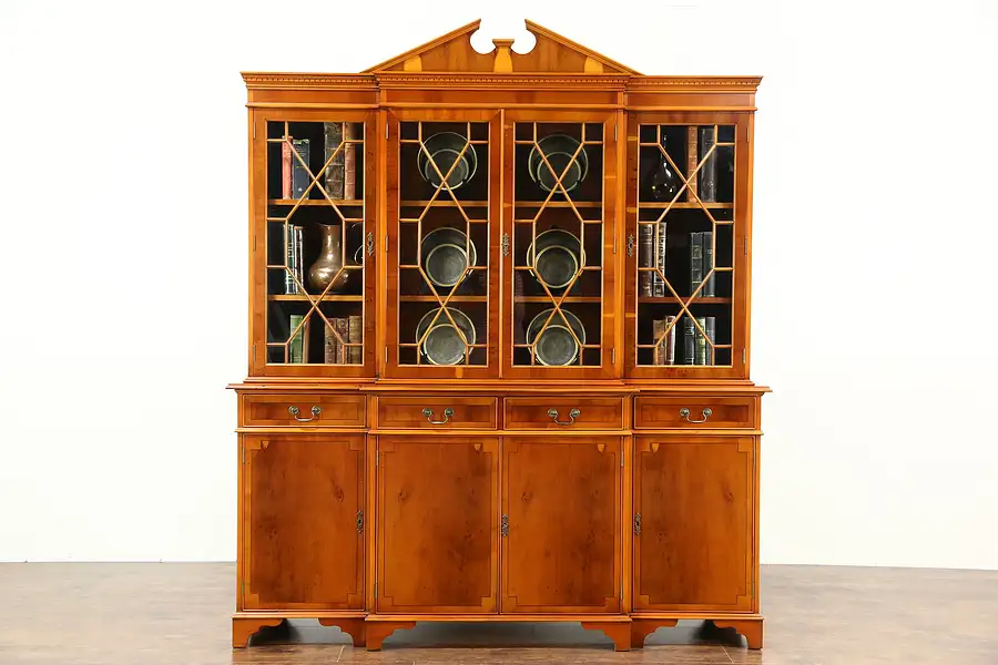 Main image of Breakfront Traditional China Cabinet or Bookcase, Yew Wood, Richwoods of London