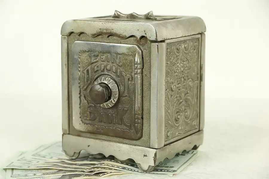 Main image of Coin Deposit Bank, Nickel Antique 1890 Combination Lock
