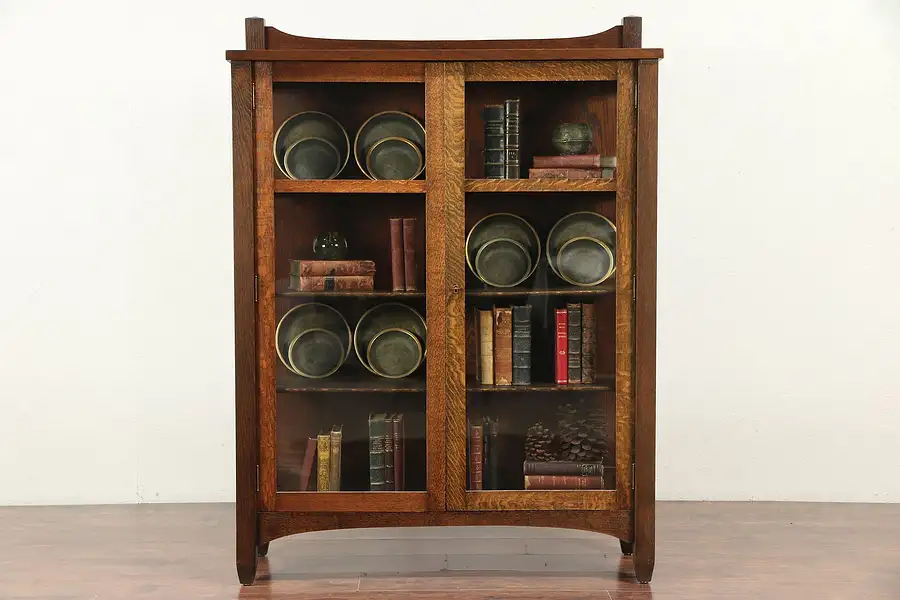 Main image of Arts & Crafts Mission Oak Antique Craftsman China Curio Display Cabinet