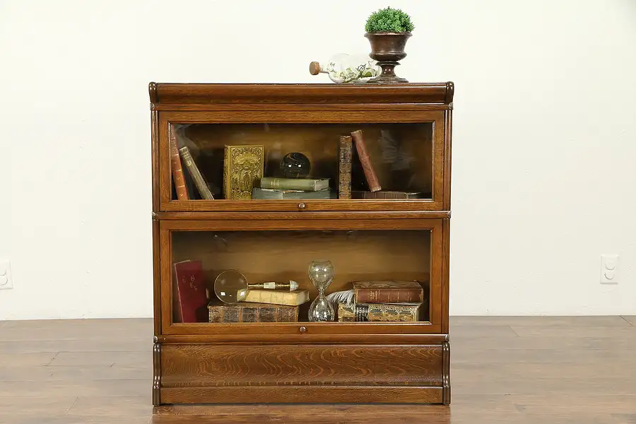 Main image of Oak Quarter Sawn Antique 2 Stack Lawyer Bookcase, Signed Macey