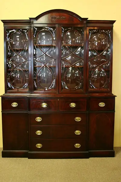 Main image of Breakfront China Cabinet or Bookcase Banded Mahogany
