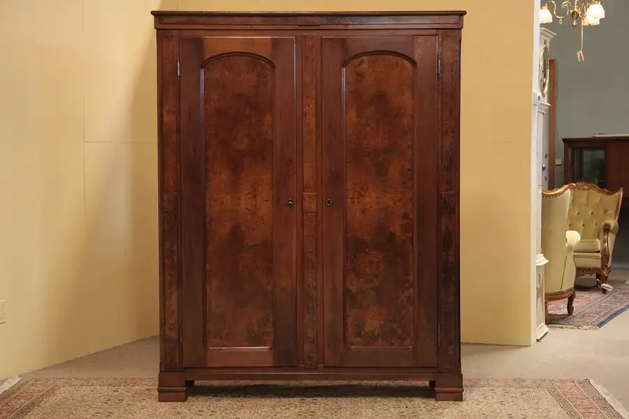 Main image of Victorian Walnut Burl Armoire or Wardrobe