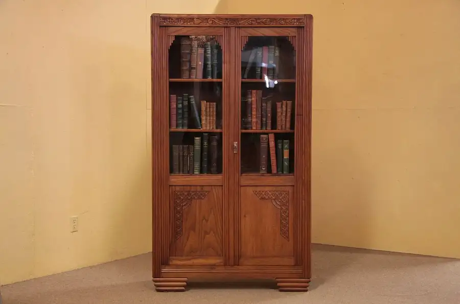 Main image of Art Deco Bookcase, Wavy Glass Doors