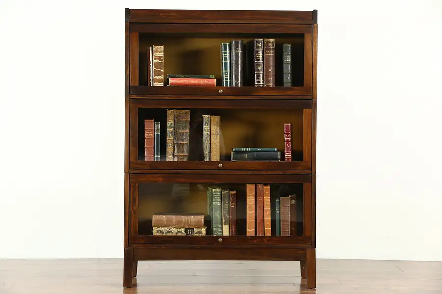Main image of Stacking Antique 3 Section Lawyer Bookcase, Signed Udell Indianapolis