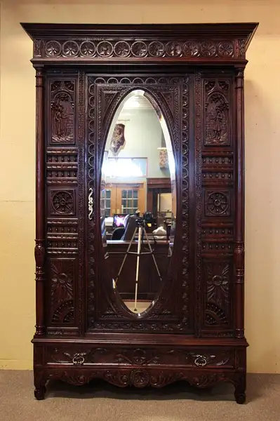 Main image of French Brittany Armoire, Carved Folk Figures