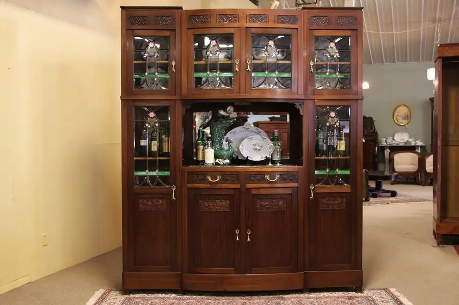 Main image of Art Deco Back Bar or Display Cabinet, Leaded Glass