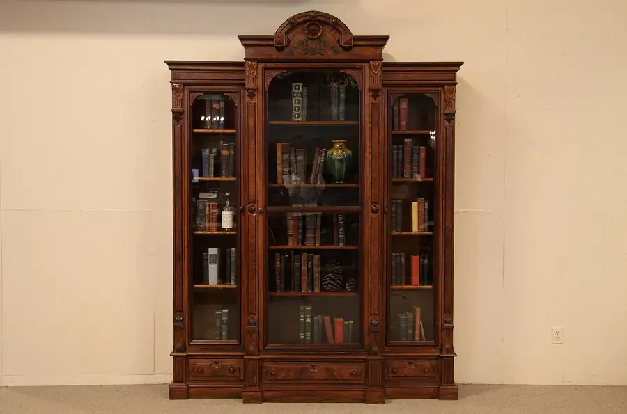 Main image of Victorian Renaissance Antique 1870 Triple Bookcase