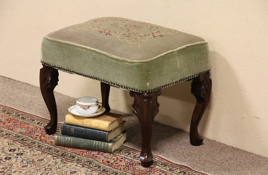 Main image of Needlepoint Antique Stool or Bench