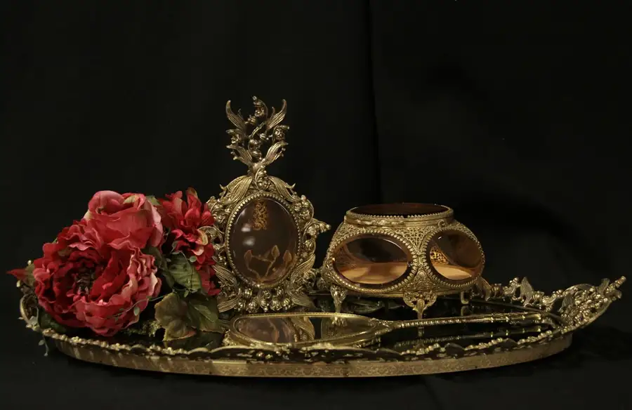 Main image of Gold Perfume Tray & Boudoir Set