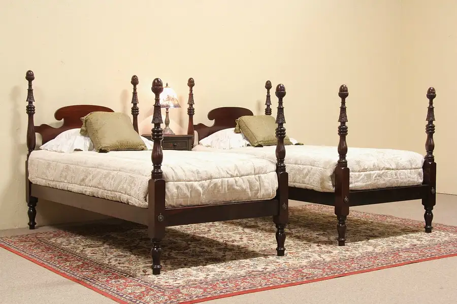 Main image of Pair Pollack Boston Carved Twin Poster Beds