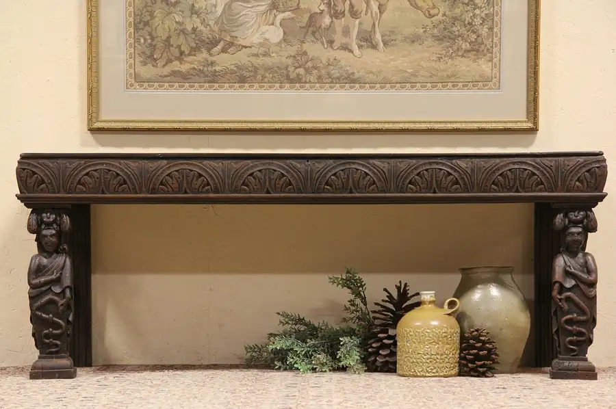 Main image of Carved Oak Medicine Snake of Aesclepius Bench or TV Console