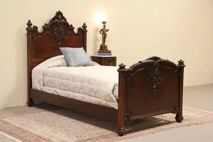 Main image of Carved 1890 Antique Twin or Single Bed