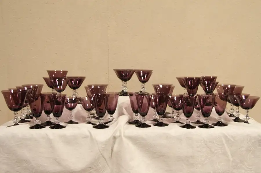Main image of Set of 1940's Vintage Amethyst Glass Goblets, 4 Sizes