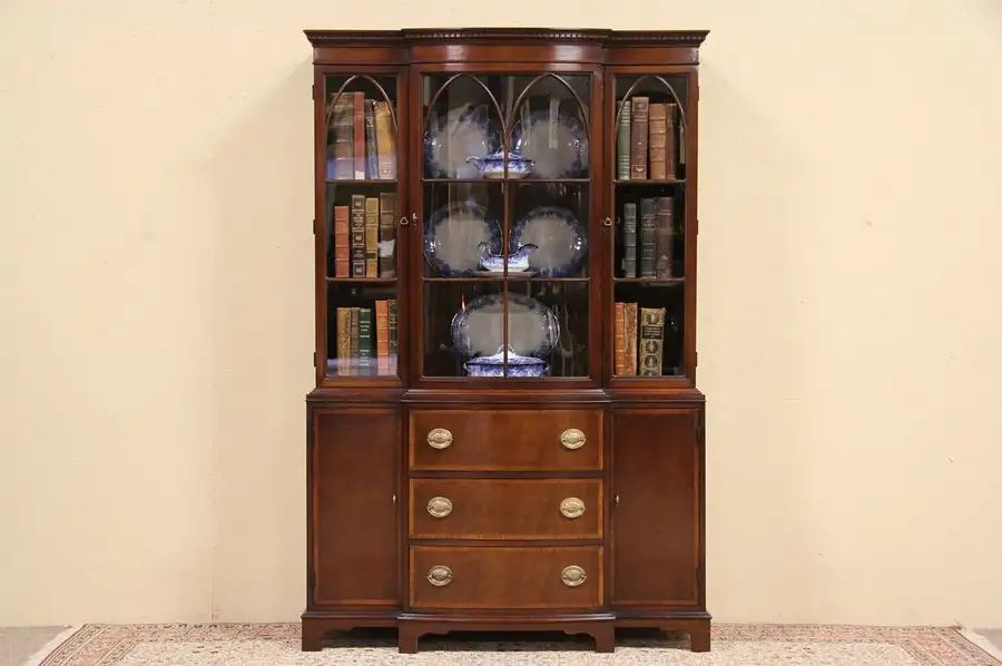 Main image of Fancher NY Vintage Breakfront China Cabinet Bookcase