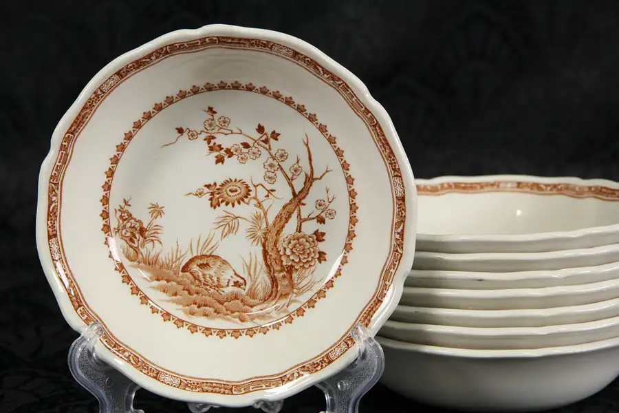 Main image of Furnivals 1913 Brown Quail China 8 Cereal Bowls