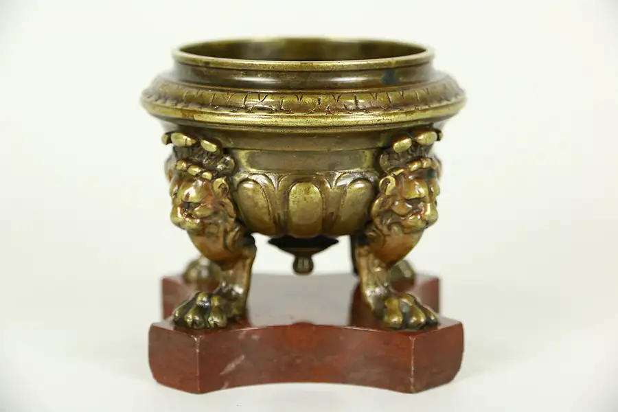 Main image of French Bronze 1900 Antique Urn, Lions & Red Marble Base