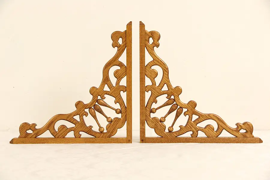 Main image of Victorian Style Pair of Oak Fretwork Architectural Salvage 16" Corner Brackets