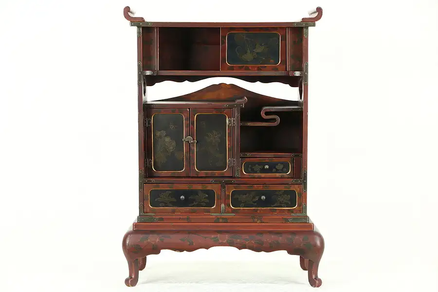Main image of Japanese Antique 1900's Hand Painted Lacquer Dressing Case or Jewelry Chest
