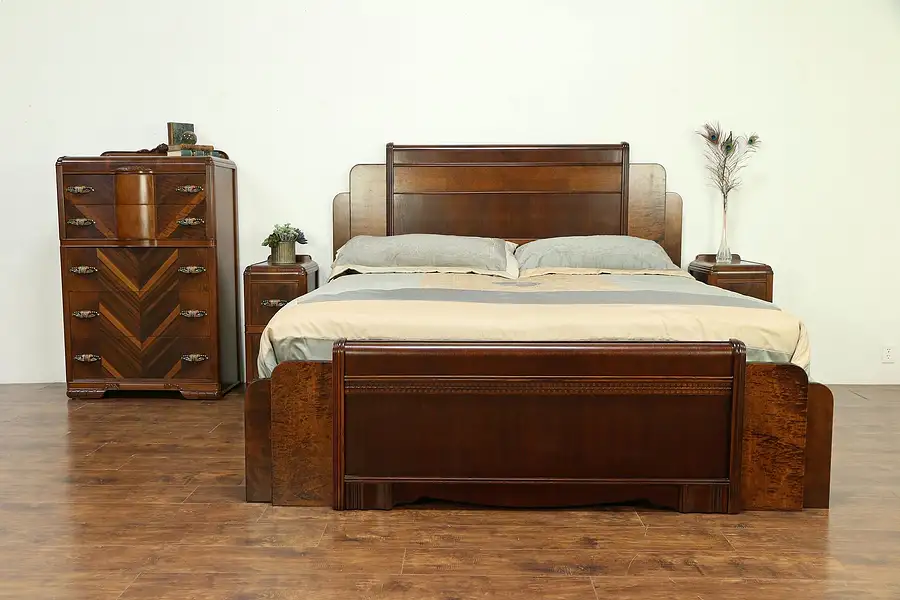 Main image of Art Deco Waterfall 1930's Vintage King Size 4 Pc. Bedroom Set