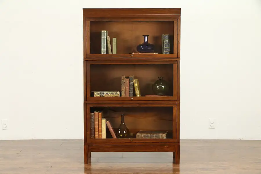 Main image of Walnut Antique 3 Stack Lawyer Bookcase, Large Sections, Globe