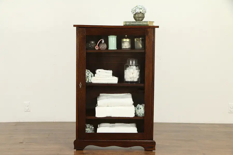Main image of Oak Antique Bookcase or Bath Cabinet, Adjustable Shelves