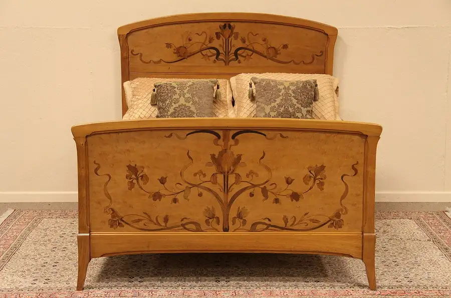 Main image of Art Nouveau Marquetry Full Size Antique Bed