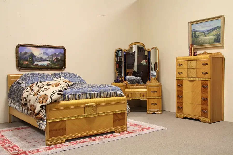 Main image of Art Deco Waterfall 1935 Full Size Bedroom Set