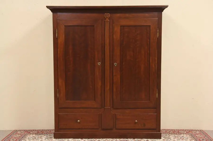 Main image of Cherry 1840 Connecticut Antique Armoire or Wardrobe, Secret Drawer