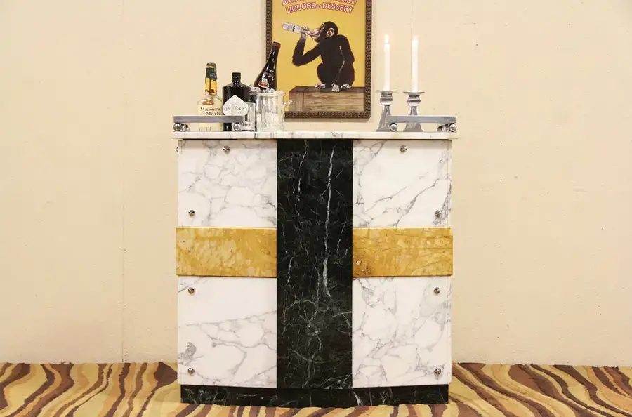 Main image of Restaurant Bar Hostess Reception Desk, 1925 French Art Deco Marble, Signed Paris