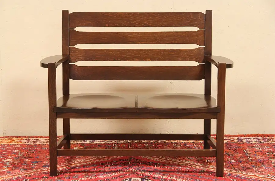 Main image of Arts & Crafts Oak 1905 Antique Courthouse Bench