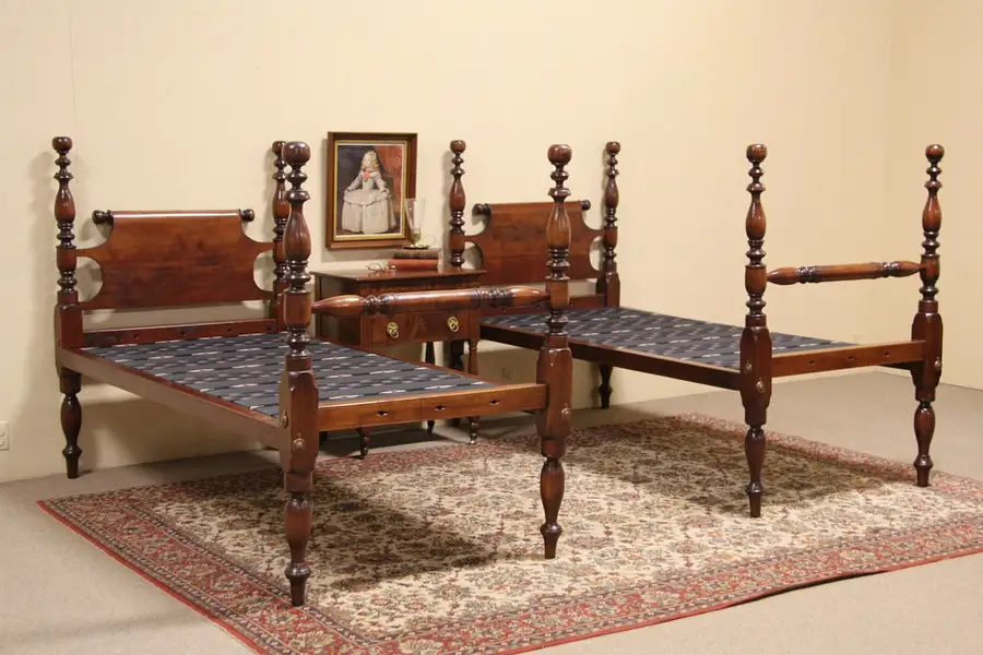 Main image of Pair of Cherry Empire 1840 Antique Twin Poster Beds