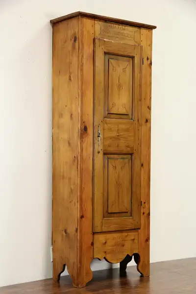Main image of Country Pine Folk Art Armoire or Cupboard,