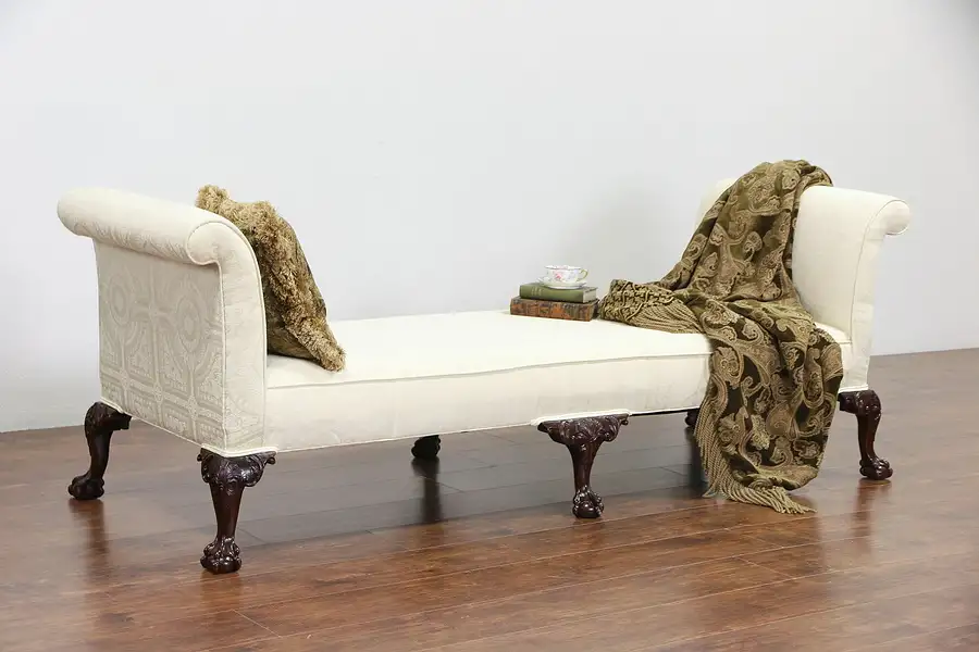 Main image of Georgian 1915 Antique Carved Day Bed or Bench, New Upholstery