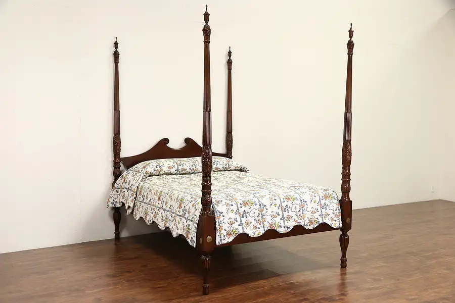 Main image of Poster Full or Double Size Mahogany Bed, Carved Rice Plantation Motif