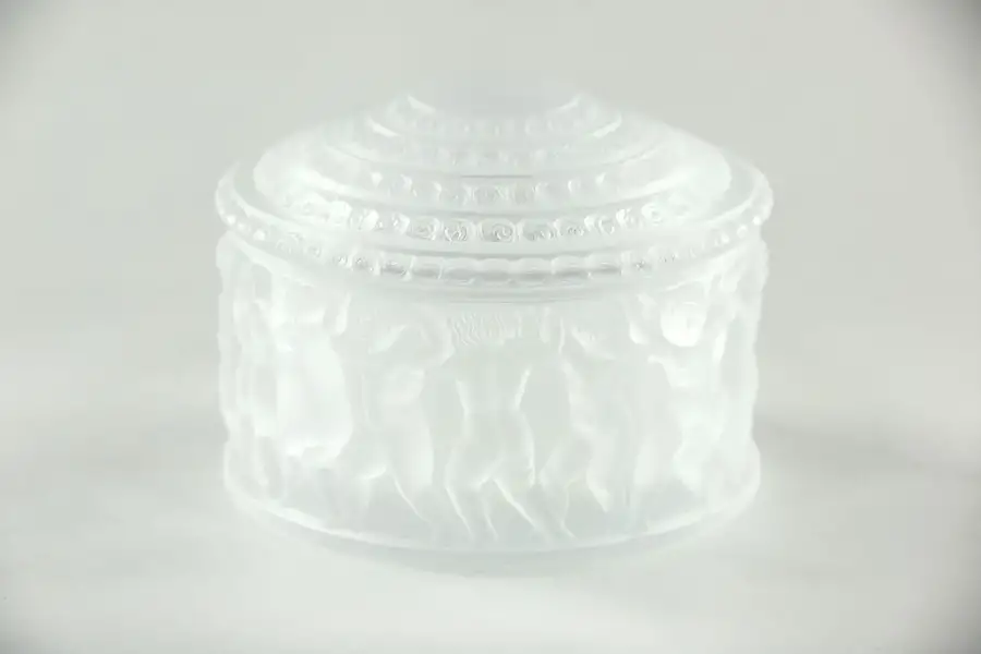 Main image of Lalique Signed Etched Crystal Covered Enfant Box with Dancing Cherubs