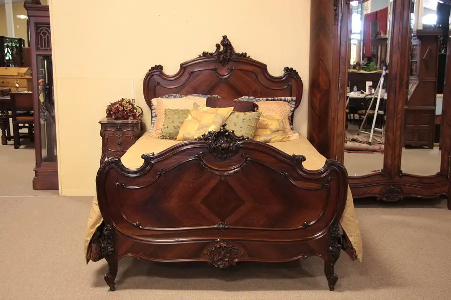 Main image of French Antique Carved Rosewood Queen Bed