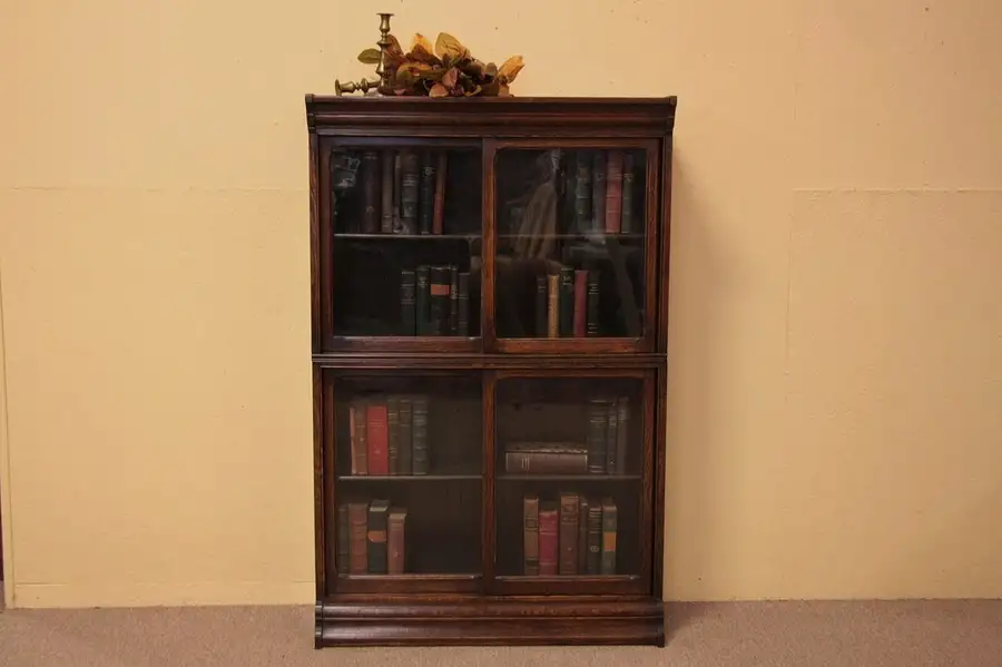 Main image of Oak Stacking Bookcase, Sliding Glass Doors
