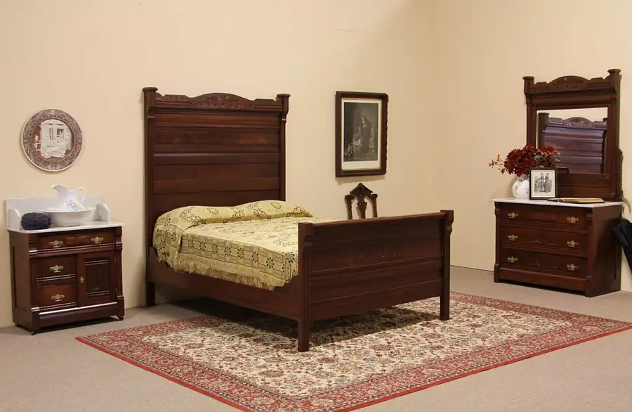 Main image of Victorian Walnut Eastlake Full Size Bedroom Set