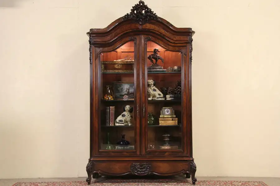 Main image of Rosewood French 1900 Antique Armoire, Bookcase or Display Cabinet