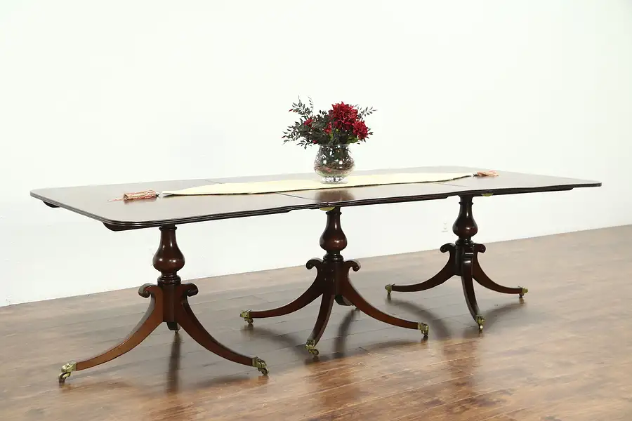 Main image of Traditional Mahogany Antique 3 Pedestal Banquet Dining Table England
