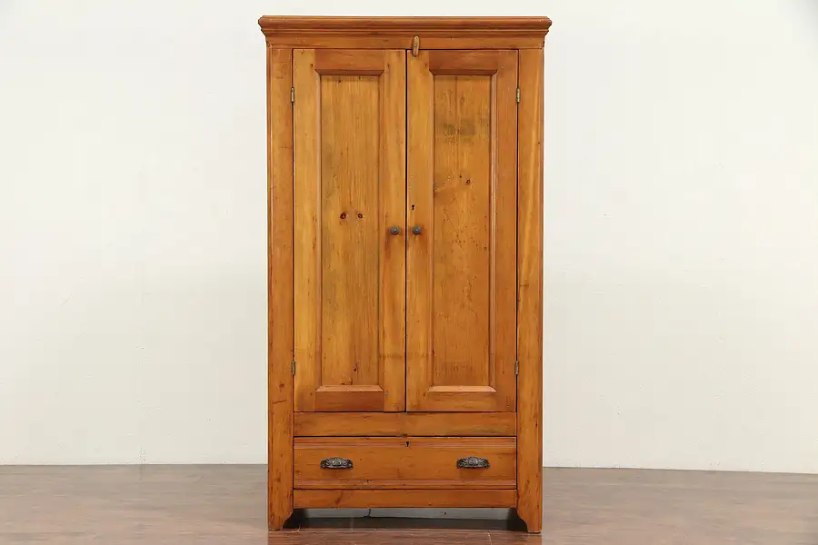 Main image of Country Pine Antique Armoire, Closet, Bath or Linen Cabinet, Wainscoting
