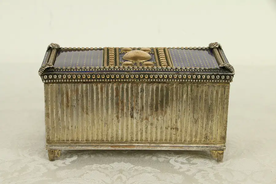 Main image of Silverplate & Cobalt Blue Enamel Antique Jewelry Box, Russian?