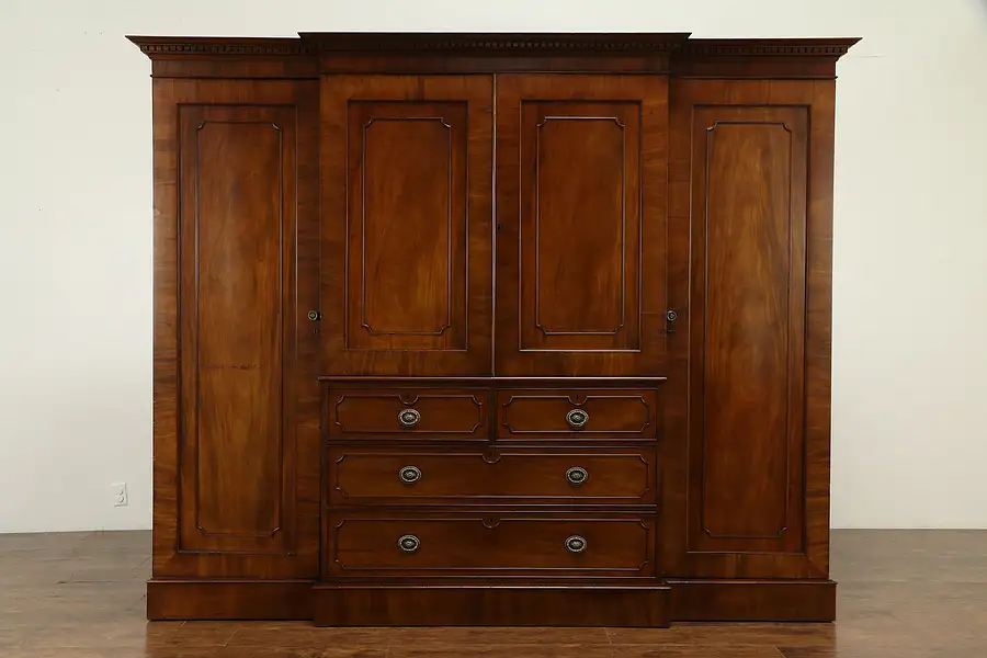 Main image of English Antique 1900 Flame Mahogany Armoire, Wardrobe or Closet