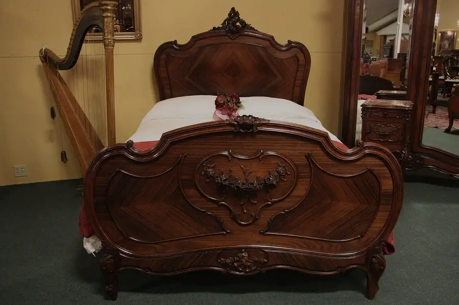 Main image of French Carved Rosewood Queen Bed, circa 1895
